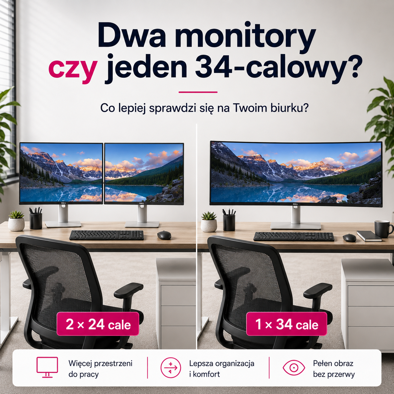 Dwa monitory czy jeden 34-calowy? Co wybrać do biurka