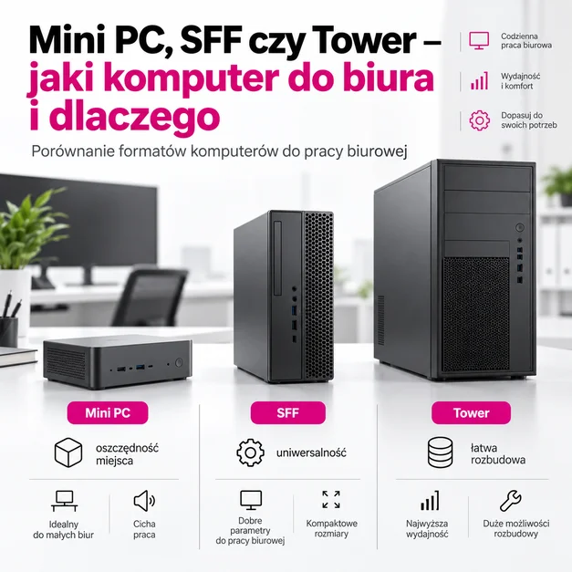 Mini PC, SFF czy Tower — jaki komputer do biura i dlaczego