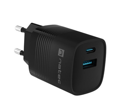 Ładowarka sieciowa Natec RIBERA GAN 30W | 5-12V | 2.5-3.4A | 1 x USB-A QC 3.0 | 1 x USB-C PD | Czarna