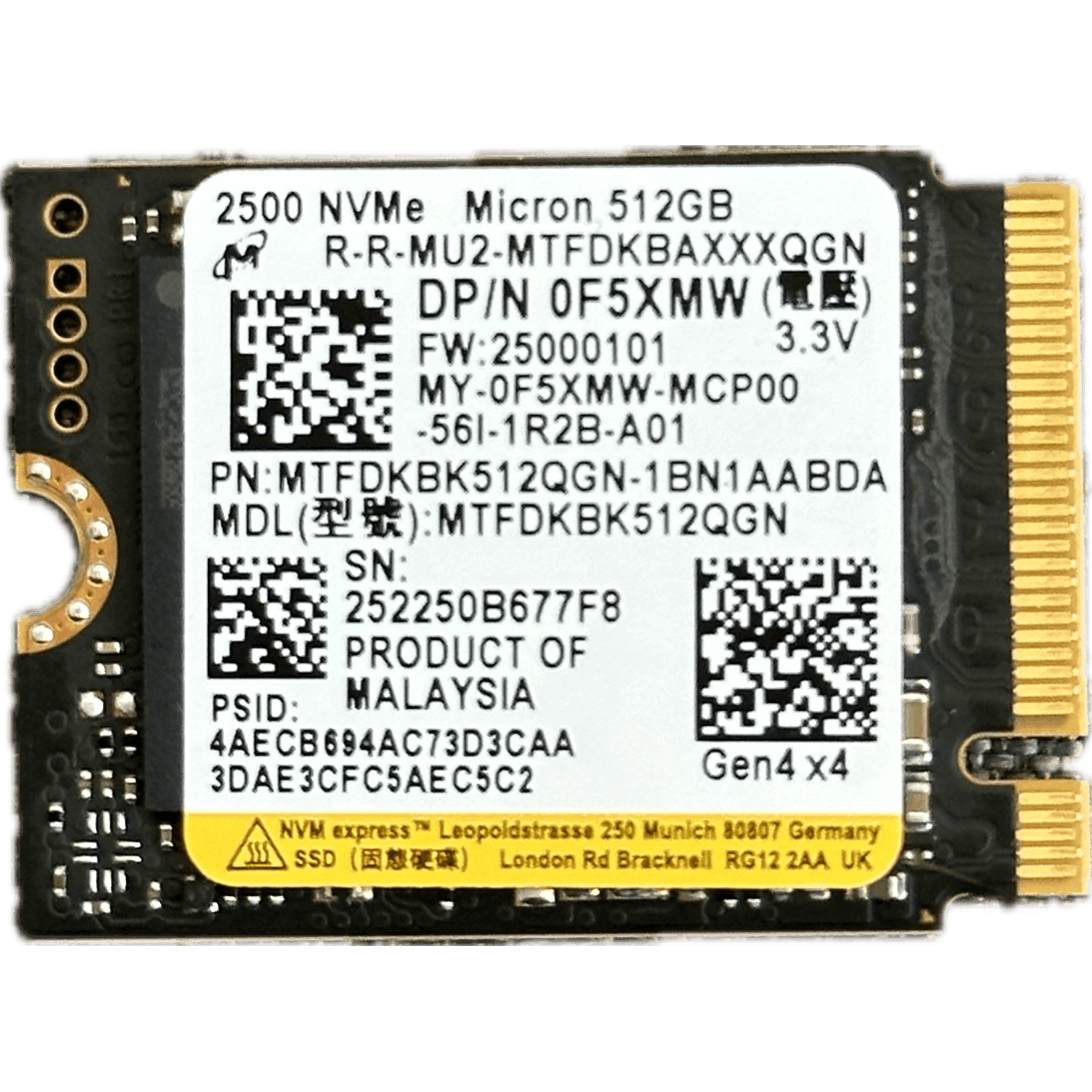 Dysk SSD NVMe / Micron 2500 / 512 GB / M.2 2230 PCIe 4.0