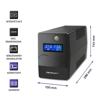 Zasilacz awaryjny UPS Qoltec Monolith Line-Interactive LCD 450VA 240W