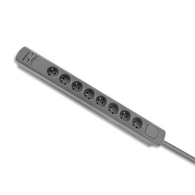 Listwa zasilająca antyprzepięciowa Qoltec 50285 / 8 gniazd / 1,8 m / szara / 2x USB