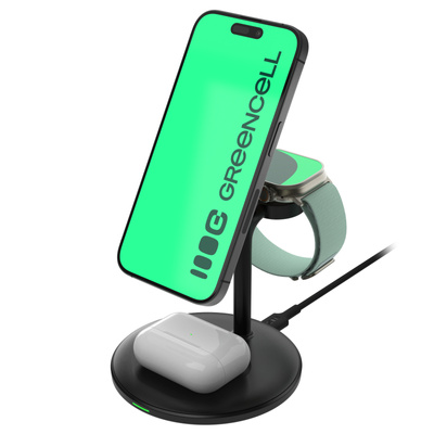 Ładowarka bezprzewodowa 3w1 Green Cell MagScape | MagSafe do iPhone Apple Watch AirPods | Czarny