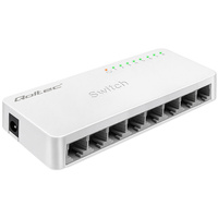 Powystawowy switch Przełącznik Sieciowy Qoltec 8 Portów | 1000Mbps | Biały