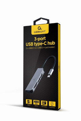 HUB Cablexpert USB-C - USB 2.0x2, USB 3.0, czytnik kart