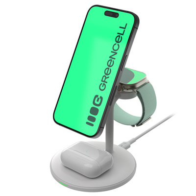 Ładowarka bezprzewodowa 3w1 Green Cell MagScape | MagSafe do iPhone Apple Watch AirPods | Biała