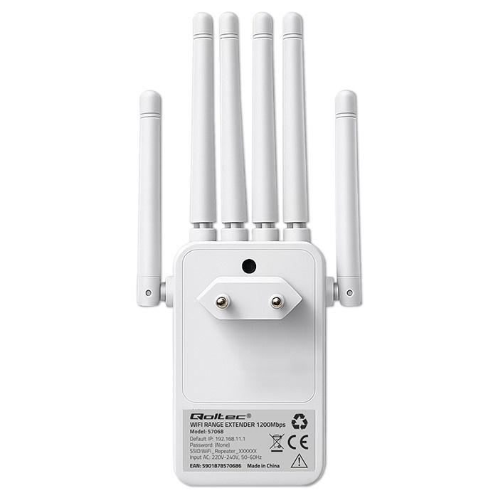 Wzmacniacz Sygnału Qoltec WiFi 5 DualBand AC1200 | 6 Anten | Repeater AP