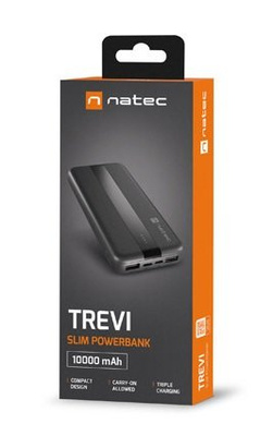 Powerbank Natec Trevi Slim NPB-1921 10000 mAh 2xUSB-A + 1xUSB-C, czarny