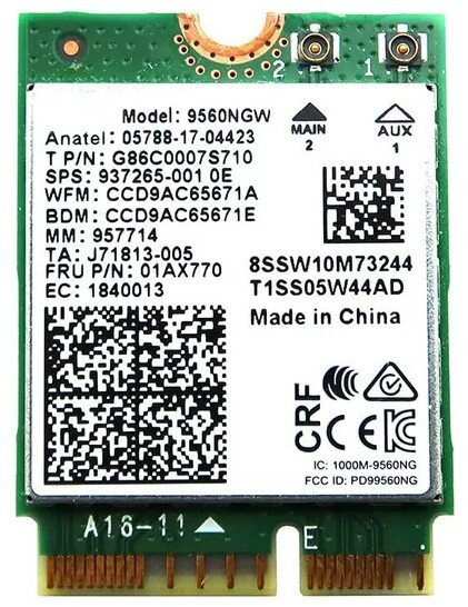 Karta sieciowa bezprzewodowa Intel 9560NGW M.2 do Lenovo, HP Wi-Fi 5 1,73 Gbp/s