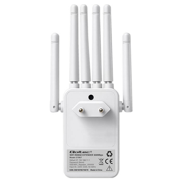 Wzmacniacz Sygnału WiFi Qoltec N300 | 6 Anten | Repeater AP