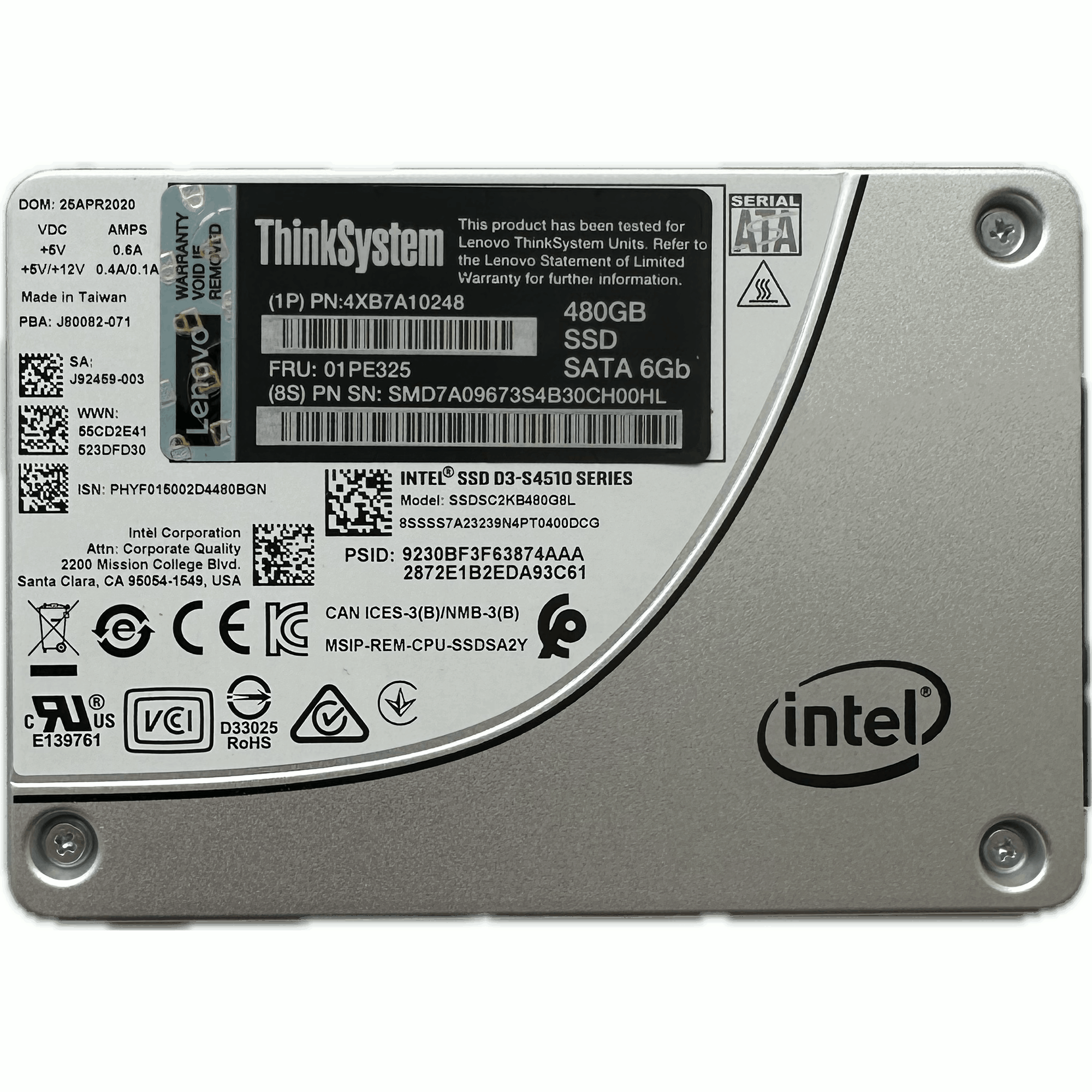 Dysk SSD / Intel D3-S4510 SSDSC2KB480G8L / 480 GB / SATA III / 2,5'' / J80082-071
