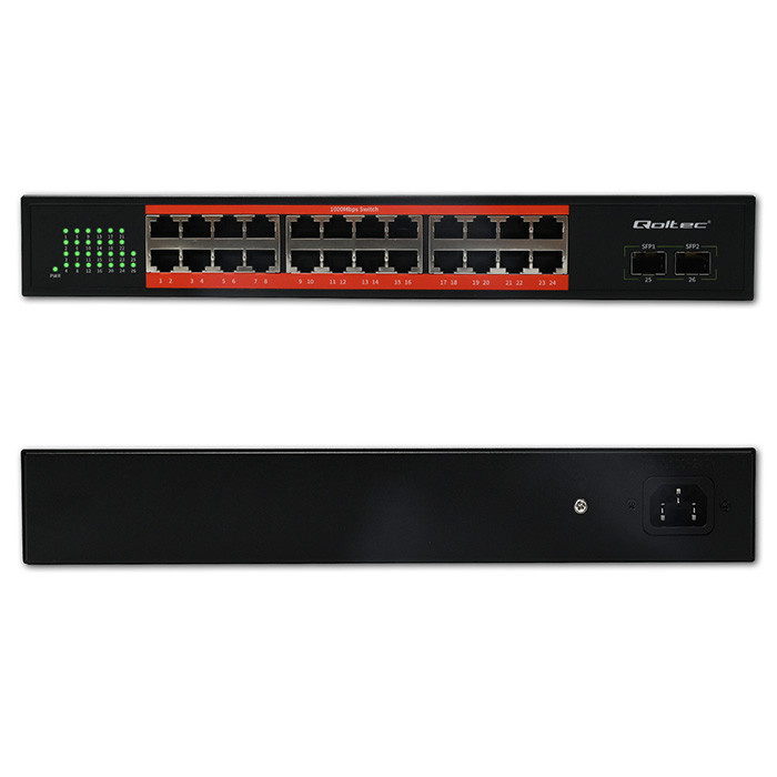 Switch Qoltec Gigabit 24x RJ45 | 2x SFP | 52 Gbps | Metalowy