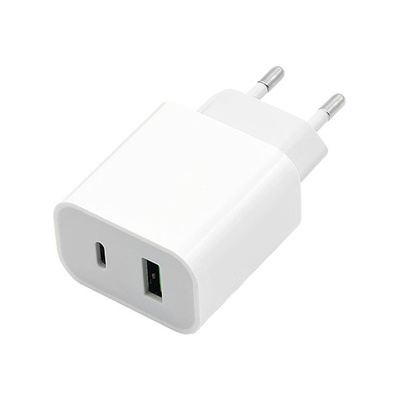 Ładowarka sieciowa Denmen USB+TYP-C 20W + 18W PD + QC 3.0, biała
