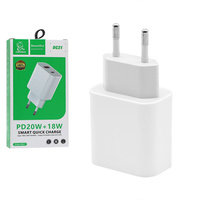 Ładowarka sieciowa Denmen USB+TYP-C 20W + 18W PD + QC 3.0, biała