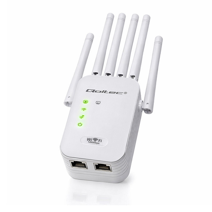 Wzmacniacz Sygnału Qoltec WiFi 5 DualBand AC1200 | 6 Anten | Repeater AP