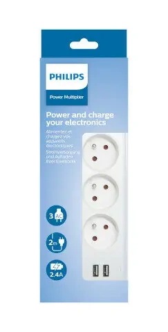 Listwa zasilająca antyprzepięciowa Philips SPN3032WA/60 / 2 m / 3 gniazda / biała