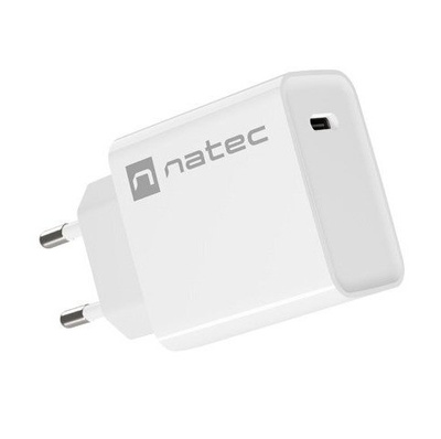 Ładowarka sieciowa Natec RIBERA 20W | 5-12V | 1.66-3A | 1 x USB Typu C PD | Biała