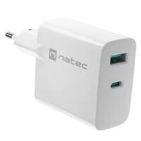 Natec RIBERA GaN 65W | 5-20V | 1.5-3.25A | 1 x USB-A QC 3.0 | 1 x USB-C PD | Biała