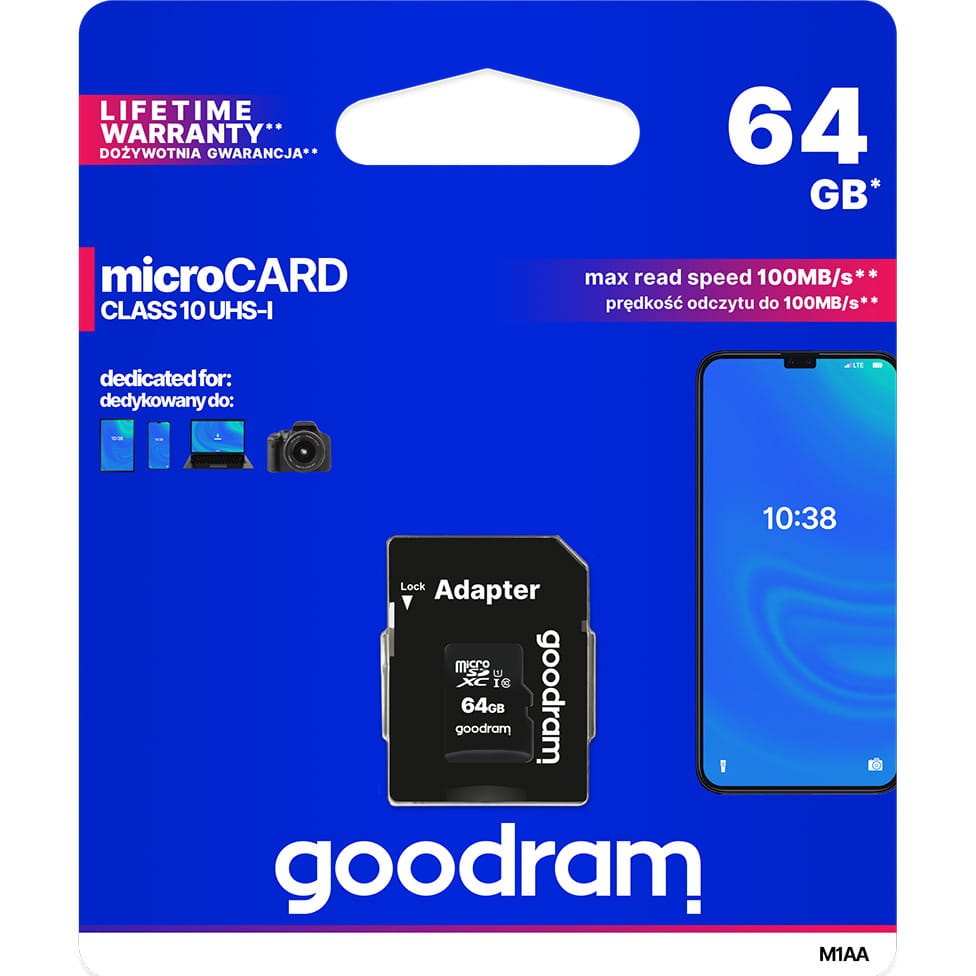 Karta pamięci GOODRAM microSD 64GB CL10 UHS I + adapter