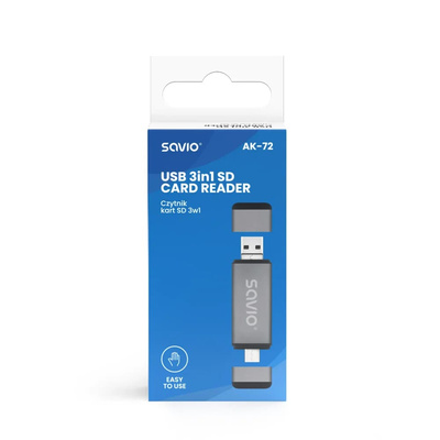 Czytnik kart Savio AK-72 SD 3w1, USB-C+USB 2.0+Micro USB