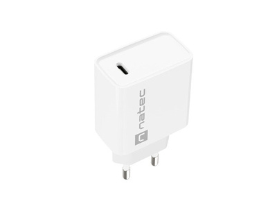 Ładowarka sieciowa Natec RIBERA 20W | 5-12V | 1.66-3A | 1 x USB Typu C PD | Biała