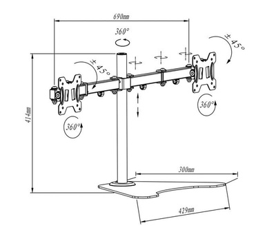 Biurkowy uchwyt do 2-ch monitorów LED/LCD 10-27” 7kg VX-20
