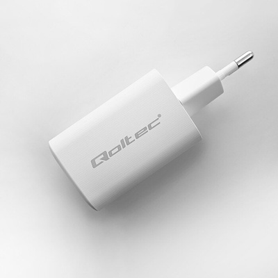 Ładowarka sieciowa Qoltec 50765 65W GaN ULTRA | 5-20V | 2.25-3.25A | 1 x USB typ C PD | 1 x USB QC 3.0 | Biała