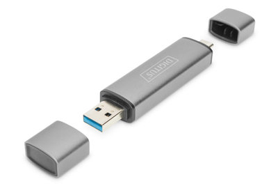Nowy Czytnik kart pamięci Digitus / USB C / USB 3.0 / SD / Micro SD / aluminium szary